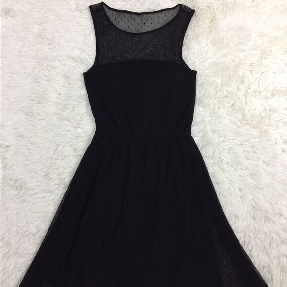 Frenchi Black Mesh Overlay Fit & Flare Dress XS - Picture 2 of 7